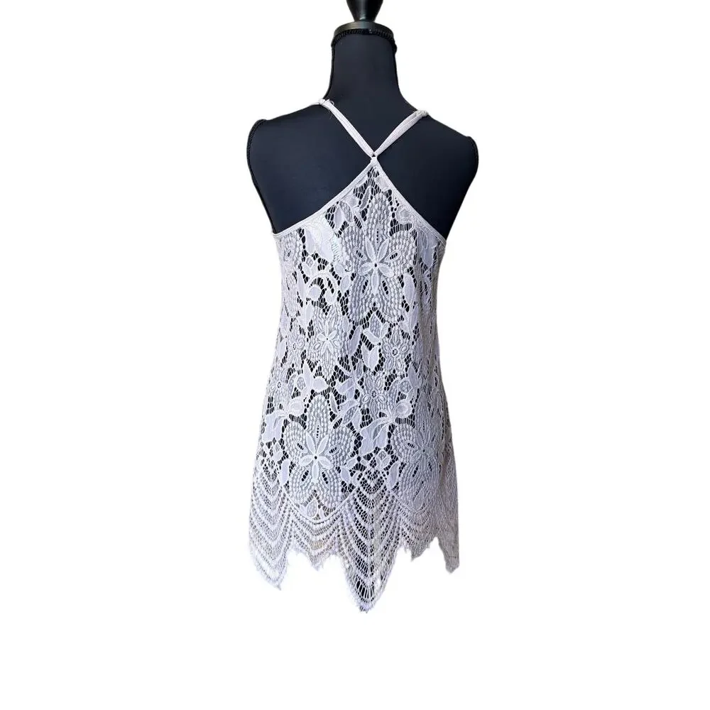 Vintage in bloom jonquil dusty baby pink lace slip lingerie tank mini dress S